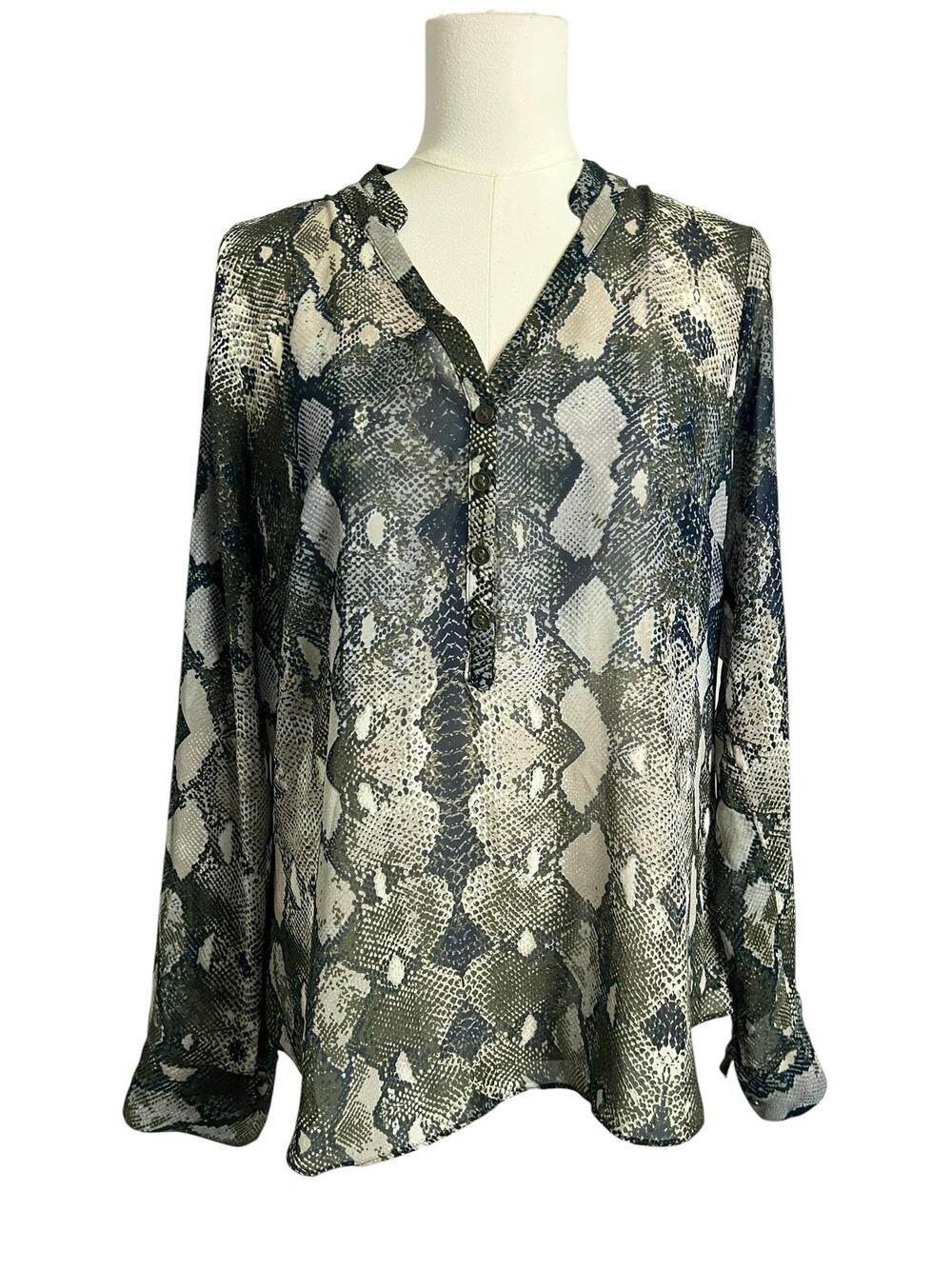 A.n.a A New Approach Tunic Blouse Womens Large Green Snake Print Sheer Boho Top